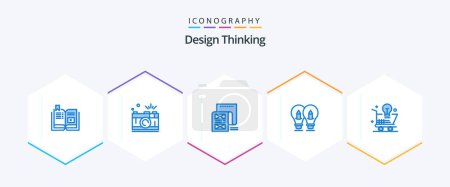 Illustration for Design Thinking 25 Blue icon pack including solution. bulb. picture. attachment. email - Royalty Free Image
