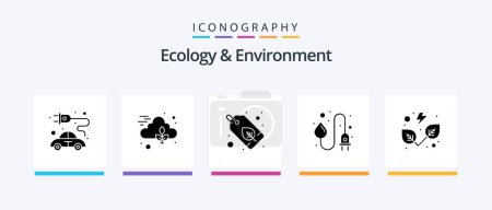 Téléchargez les illustrations : Ecology And Environment Glyph 5 Icon Pack Including leaves. water energy. badge. powerplug. industry. Creative Icons Design - en licence libre de droit
