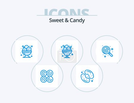 Ilustración de Sweet And Candy Blue Icon Pack 5 Icon Design. sweets. food. jelly been. dessert. ice cream - Imagen libre de derechos