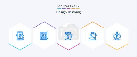 Illustration for Design Thinking 25 Blue icon pack including checklist. clipboard. paper. nodes. drawing - Royalty Free Image