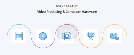 Illustration for Video Producing And Computer Hardware Blue 5 Icon Pack Including foldable. director. video. chair. professional - Royalty Free Image