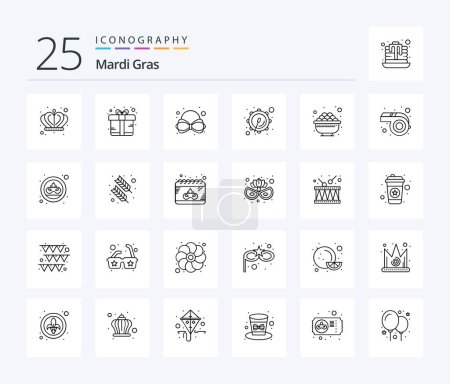 Téléchargez les illustrations : Mardi Gras 25 Line icon pack including mardi gras. food. carnival. eat. parade - en licence libre de droit