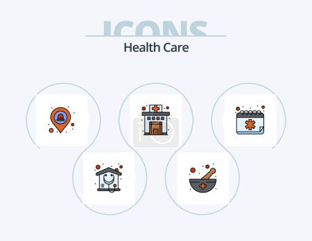 Téléchargez les illustrations : Health Care Line Filled Icon Pack 5 Icon Design. emergency. phone. bone. mobile. health care - en licence libre de droit