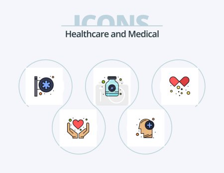 Téléchargez les illustrations : Medical Line Filled Icon Pack 5 Icon Design. laboratory. chemistry. medicine. stethoscope. diagnosis - en licence libre de droit