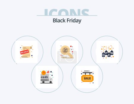 Téléchargez les illustrations : Black Friday Flat Icon Pack 5 Icon Design. search. find. sale board. discount. sale advertisement - en licence libre de droit