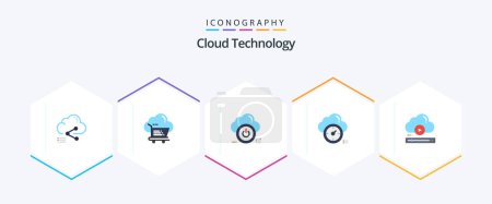 Illustration for Cloud Technology 25 Flat icon pack including timer. dashboard. ecommerece. off. down - Royalty Free Image