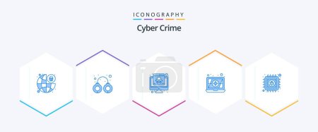 Téléchargez les illustrations : Cyber Crime 25 Blue icon pack including antivirus. antivirus. arrest. data - en licence libre de droit