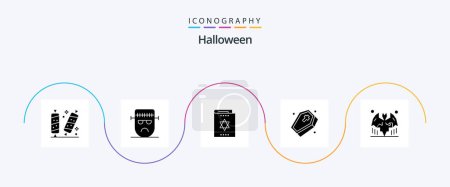 Ilustración de Halloween Glyph 5 Icon Pack Including . grave. frankenstein. magician. magic - Imagen libre de derechos