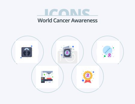Illustration for World Cancer Awareness Flat Icon Pack 5 Icon Design. drugs. pills. disease. medical report. health - Royalty Free Image