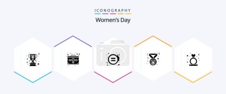 Ilustración de Womens Day 25 Glyph icon pack including feminism. medal. portfolio. award. gender - Imagen libre de derechos
