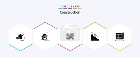 Illustration for Construction 25 Glyph icon pack including drafting. stair. wheelbarrow. home. construction - Royalty Free Image