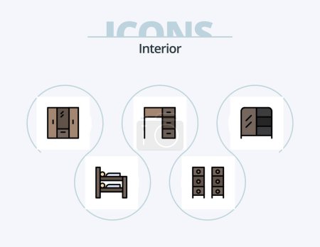 Illustration for Interior Line Filled Icon Pack 5 Icon Design. . interior. cabinet. curtains. wardrobe - Royalty Free Image