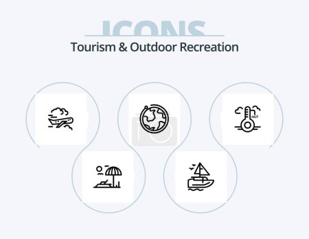 Téléchargez les illustrations : Tourism And Outdoor Recreation Line Icon Pack 5 Icon Design. image. service. temperature. home. hotel - en licence libre de droit