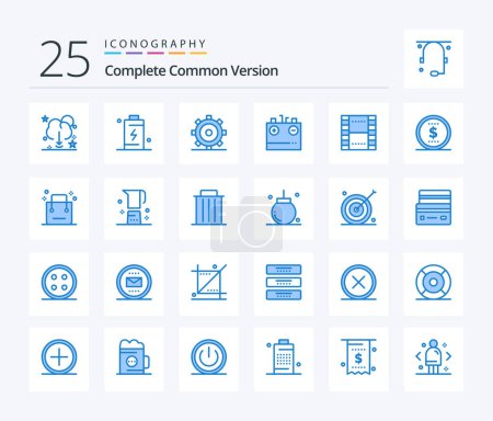 Ilustración de Complete Common Version 25 Blue Color icon pack including energy. charging. energy. charge. ui - Imagen libre de derechos