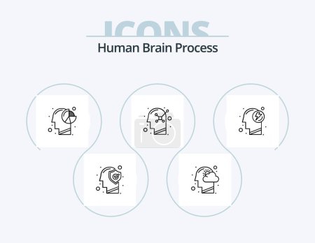 Ilustración de Human Brain Process Line Icon Pack 5 Icon Design. creativity. psychology. brain. positive. mind - Imagen libre de derechos