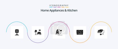 Téléchargez les illustrations : Home Appliances And Kitchen Glyph 5 Icon Pack Including kitchen. cable. sofa. hotel. vacuum - en licence libre de droit