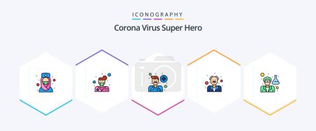 Illustration for Corona Virus Super Hero 25 FilledLine icon pack including doctor. human. avatar. doctor. senior - Royalty Free Image
