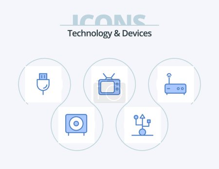 Ilustración de Devices Blue Icon Pack 5 Icon Design. watch. television. hardware. technology. plug - Imagen libre de derechos