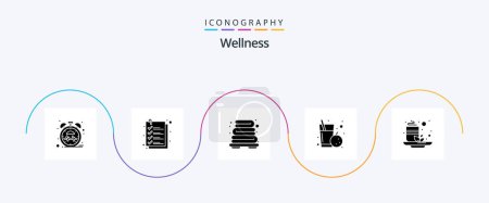 Ilustración de Wellness Glyph 5 Icon Pack Including tea. cup. bathroom. health. juice - Imagen libre de derechos