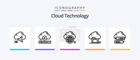 Téléchargez les illustrations : Cloud Technology Line 5 Icon Pack Including globe. cloud. cloud. checklist. check. Creative Icons Design - en licence libre de droit