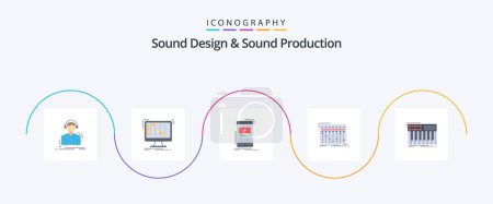 Illustration for Sound Design And Sound Production Flat 5 Icon Pack Including mixer. console. digital. mobile. p - Royalty Free Image