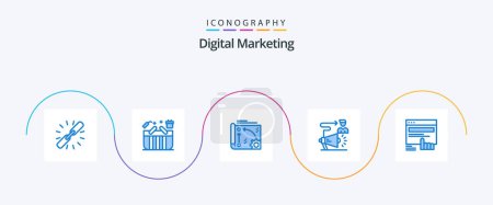 Illustration for Digital Marketing Blue 5 Icon Pack Including user. campaign. box. api. setting - Royalty Free Image