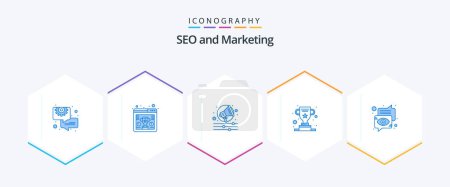 Illustration for Seo 25 Blue icon pack including communication. bubble. alert. success. cup - Royalty Free Image