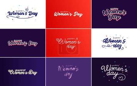 Illustration for International Women's Day greeting card template with a floral design and hand-lettering text vector illustration - Royalty Free Image
