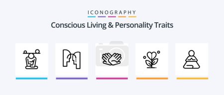 Illustration for Concious Living And Personality Traits Line 5 Icon Pack Including mind. brain. happy. love. growth. Creative Icons Design - Royalty Free Image