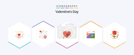Téléchargez les illustrations : Valentines Day 25 Flat icon pack including . romantic. romance. love. flower - en licence libre de droit