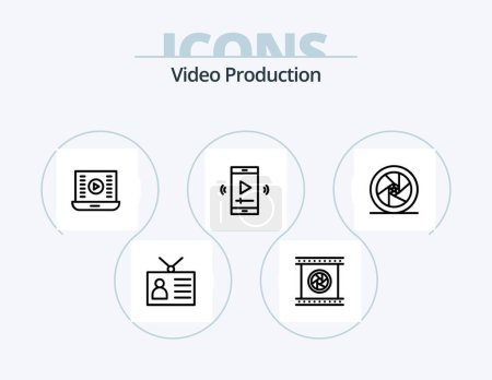 Illustration for Video Production Line Icon Pack 5 Icon Design. professional camera. handycam. video player app. camcorder. superhero - Royalty Free Image