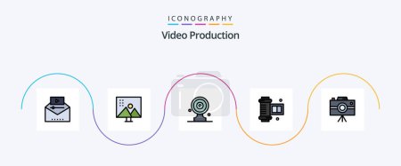Illustration for Video Production Line Filled Flat 5 Icon Pack Including camera roll film. ancient camera roll. photo editing. target board. media target - Royalty Free Image