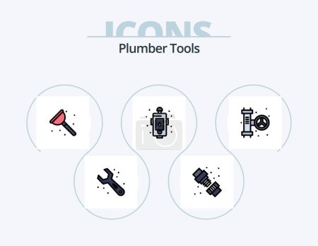 Téléchargez les illustrations : Plumber Line Filled Icon Pack 5 Icon Design. nut. shower. car. plumbing. truck - en licence libre de droit
