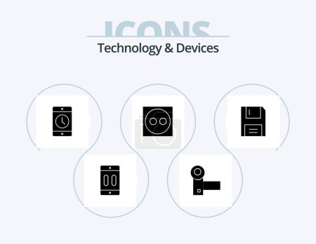 Ilustración de Devices Glyph Icon Pack 5 Icon Design. plug. cord. gadgets. smartphone. mobile - Imagen libre de derechos
