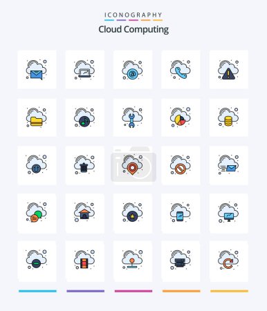 Téléchargez les illustrations : Creative Cloud Computing 25 Line FIlled icon pack  Such As error. telephone. cloud. phone. call - en licence libre de droit