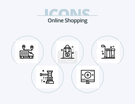 Ilustración de Online Shopping Line Icon Pack 5 Icon Design. product. box. magnifier. tag. promotion - Imagen libre de derechos