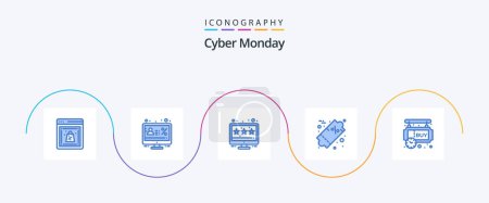 Ilustración de Cyber Monday Blue 5 Icon Pack Including buy. percent. percentage. sale. discount - Imagen libre de derechos