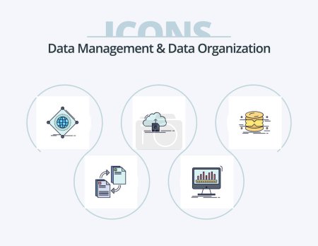 Ilustración de Data Management And Data Organization Line Filled Icon Pack 5 Icon Design. files. backup. install. ok. checklist - Imagen libre de derechos