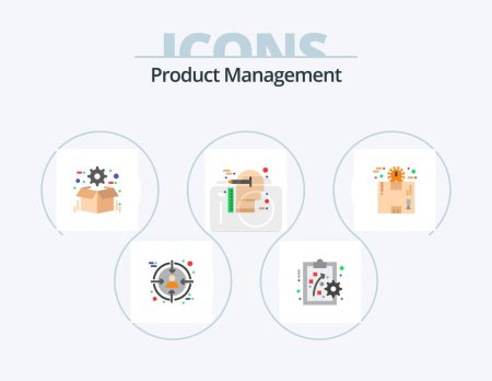 Illustration for Product Management Flat Icon Pack 5 Icon Design. box. scale. gear. thinking. creative - Royalty Free Image