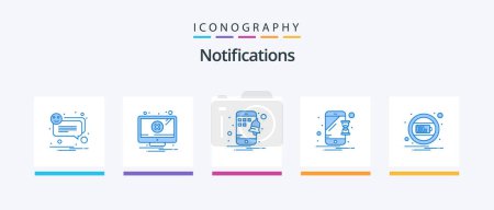 Illustration for Notifications Blue 5 Icon Pack Including interface. battery. mobile. notification. hourglass. Creative Icons Design - Royalty Free Image