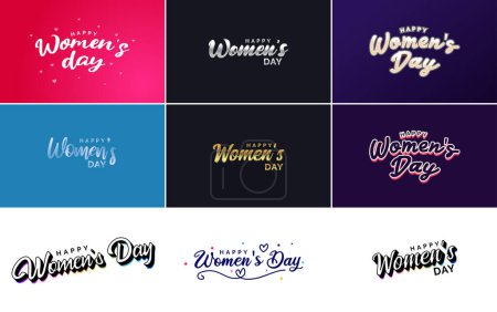 Téléchargez les illustrations : Set of Happy Woman's Day handwritten lettering modern calligraphy collection suitable for greeting or invitation cards. festive tags. and posters - en licence libre de droit