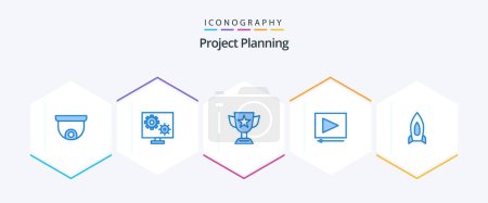 Téléchargez les illustrations : Project Planing 25 Blue icon pack including spaceship. project. achievement. clip. trophy - en licence libre de droit