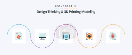 Téléchargez les illustrations : Design Thinking And D Printing Modeling Flat 5 Icon Pack Including core. server. brower. . s - en licence libre de droit