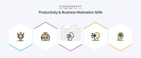 Illustration for Productivity And Business Motivation Skills 25 FilledLine icon pack including arrow. concentration. human. assortment. tasks - Royalty Free Image