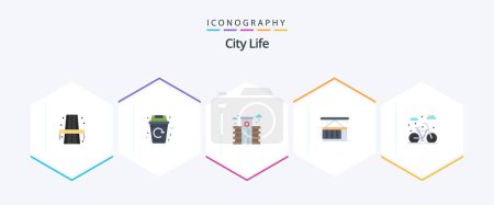 Ilustración de City Life 25 Flat icon pack including lifecycle. city. city. city life. cargo - Imagen libre de derechos