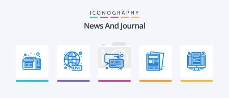 Illustration for News Blue 5 Icon Pack Including news. computer. conversation. routine. newspaper. Creative Icons Design - Royalty Free Image