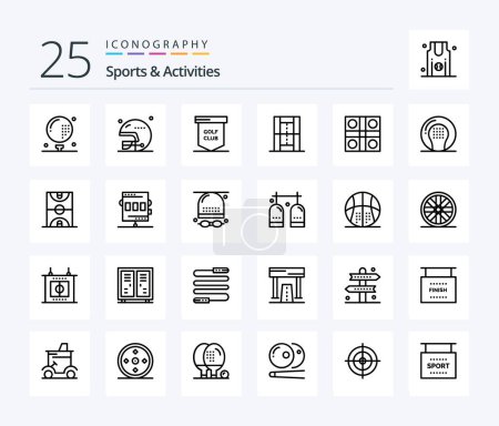 Téléchargez les illustrations : Sports & Activities 25 Line icon pack including pitch. athletics. sports. activities. sport - en licence libre de droit