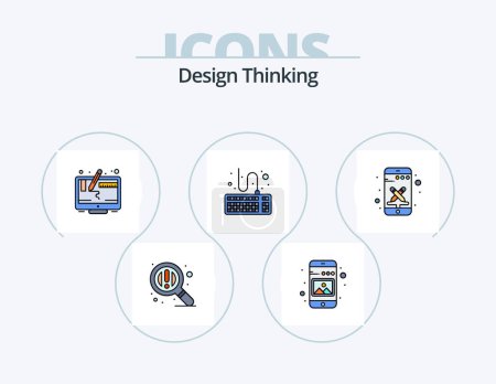 Téléchargez les illustrations : Design Thinking Line Filled Icon Pack 5 Icon Design. . photo. communication. image. pencil - en licence libre de droit