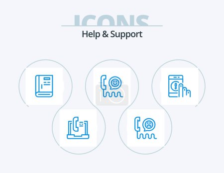 Illustration for Help And Support Blue Icon Pack 5 Icon Design. contact. call. phone. support. guide - Royalty Free Image