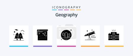 Ilustración de Geo Graphy Glyph 5 Icon Pack Including telescope. binoculars. destination. cacti. nature. Creative Icons Design - Imagen libre de derechos